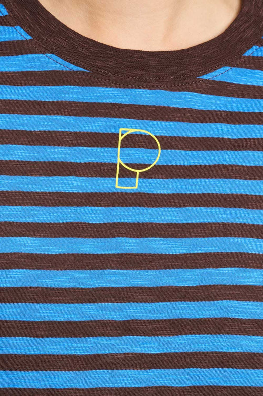 POM Amsterdam Tshirts T-SHIRT - Tyra Striped Brown Blue