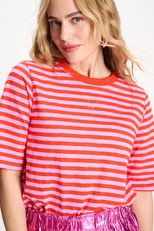 POM Amsterdam Tshirts TSHIRT - Stripe Orange Pink