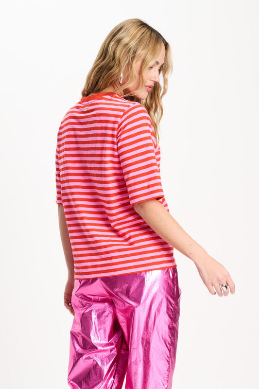 POM Amsterdam Tshirts TSHIRT - Stripe Orange Pink