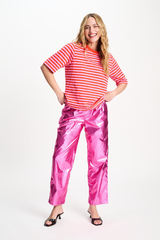 POM Amsterdam Tshirts TSHIRT - Stripe Orange Pink