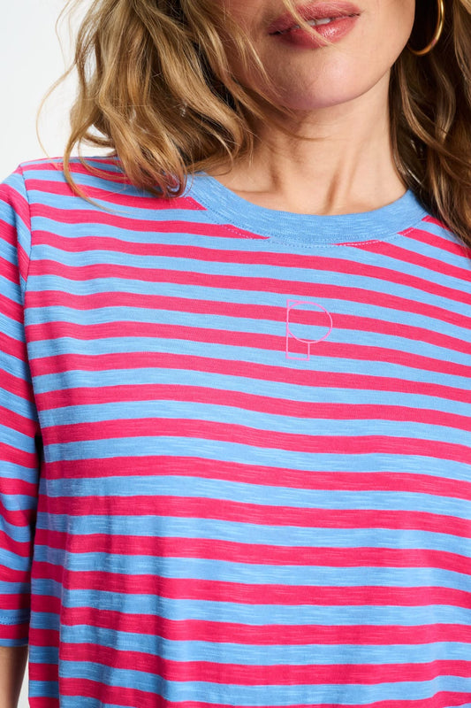 POM Amsterdam Tshirts TSHIRT - Striped Smashing Blue Bright Rose