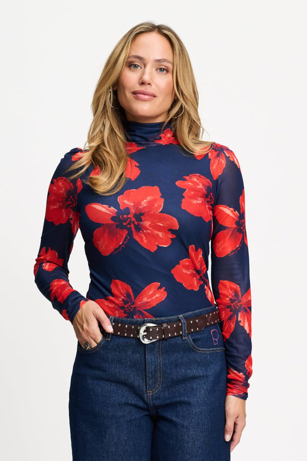 POM Amsterdam Turtlenecks Multi colour / 34 TURTLENECK - Romi Mesh Bloom Rouge