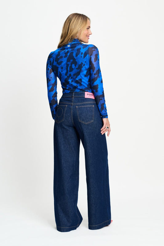 POM Amsterdam Turtlenecks TURTLENECK - Romi Mesh Animal Eternal Blue