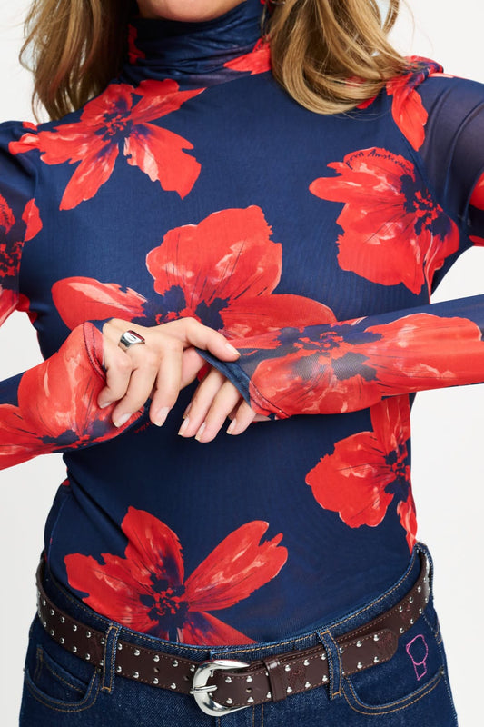 POM Amsterdam Turtlenecks TURTLENECK - Romi Mesh Bloom Rouge