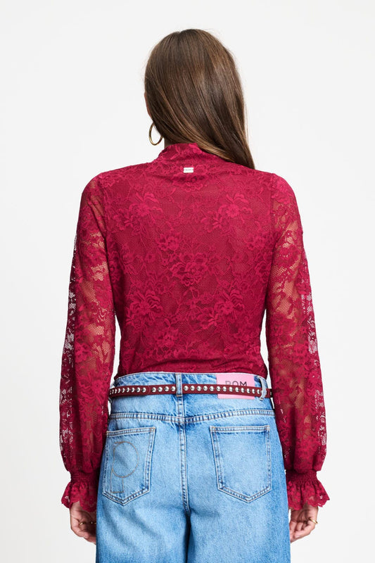 POM Amsterdam Turtlenecks TURTLENECK - Ruby Lace Burgundy Red